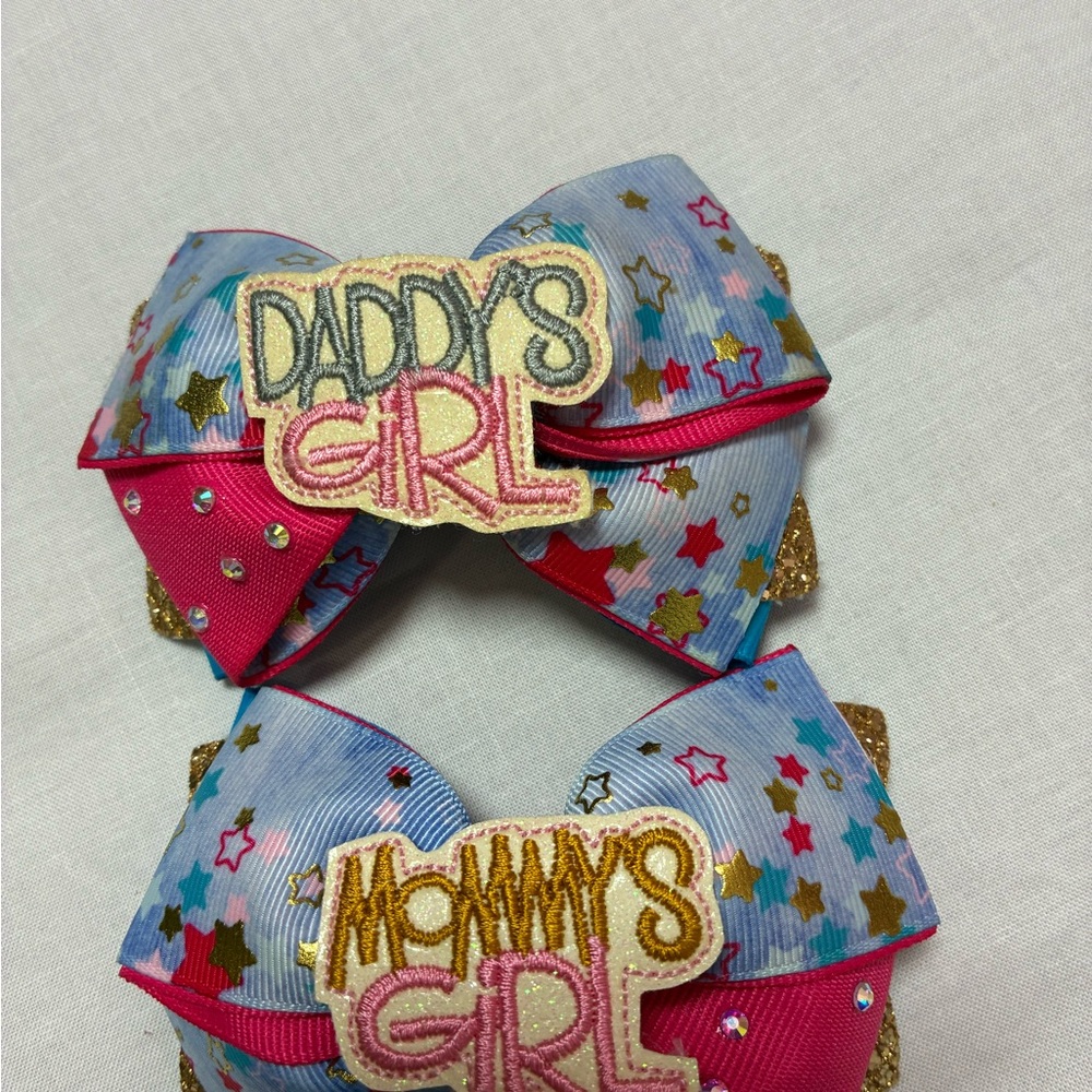 Daddy's Girl Pink & Light Blue Star Hair Bows